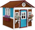 Outsunny Casuta de Joaca din Lemn pentru Copii pentru Exterior si Interior, Casa Wendy din Lemn cu Usi, Ferestre, Ghivece, Maro Inchis (345-027V00DR) Casuta pentru copii