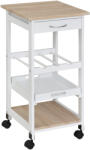 HOMCOM Serviciu de servire dulap de bucătărie cu rotile 2 rafturi, tavă detașabilă, sertar lemn de pin alb stejar luminos | Aosom Romania (801-127V01)