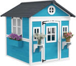 Outsunny Căsuță de Joacă din Lemn cu Uși, Ferestre, Ghivece și Jardiniere pentru Copii 3-8 Ani, Maro Închis | Aosom Romania (345-027V01BU) Casuta pentru copii