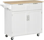 HOMCOM Cărucior Bucătărie Multifuncțional cu 2 Sertare, Dulap și 4 Roți, Spațiu Depozitare Generos, 104x46x91cm, Alb | Aosom Romania (801-203)