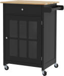 HOMCOM Cărucior de Bucătărie cu Sertar, Raft Reglabil, 4 Roți și Suport Lateral pentru Prosop, 67x48x86, 5 cm, Negru | Aosom Romania (801-175V80BK)