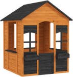 AIYAPLAY Căsuță din Lemn Copii cu Jardiniere, pentru Joacă Exterior/Interior, Vârsta 3-8, Maro | Aosom Romania (345-037V00LR) Casuta pentru copii