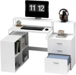 HomCom Birou în Formă de L cu Prize de Curent, Sertar și Suport pentru Monitor, 138, 5x90x92 cm, Alb | Aosom Romania (836-586V90WT)