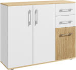 HOMCOM Bufet de Bucătarie cu 2 Sertare 2 Dulapuri și Rafturi Ajustabile pentru Sufragerie 90x30x75, 5 cm Alb și Natural | Aosom Romania (838-424V80WT) Bufet