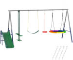 AIYAPLAY Cadru de leagăn 5 in 1 cu tobogan reglabil pe înălțime Cadru cu leagăn tip cuib 382x196 x203 cm Multicolor | Aosom Romania (344-107V01MX) Leagan
