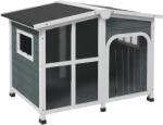 PawHut Căsuță pentru Câini din Lemn, cu Tendă de Protecție, Fereastră și Acoperiș Rabatabil, 101x66, 5x70, 5cm, Gri Închis | Aosom Romania (D02-141V03CG)