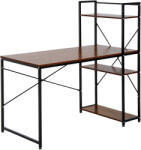 HomCom Birou de colț cu depozitare design industrial cu bibliotecă 3 rafturi panouri particulate aspect nuc metal negru | Aosom Romania (833-397)