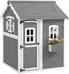 Outsunny Casă de joacă din lemn pentru copii, cu uși și ferestre | Aosom Romania (345-026V00GY) Casuta pentru copii