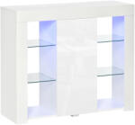 HOMCOM Bufet Modern cu Usa si Lumini LED cu Finisaj Lucios si Rafturi din Sticla, Dulap Mutifunctional 97x35x83cm, Alb Modern | Aosom Romania (838-146) Bufet