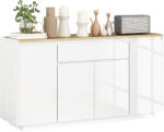 HOMCOM Bufet de Bucătărie cu 3 Dulapuri și 4 Uși cu Îchidere Lină, Mobilier Modern cu Sertar, 140x40x75 cm, Alb | Aosom Romania (83B-196V80WT) Bufet