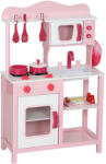 AIYAPLAY Bucătărie de Jucărie pentru Copii 3+ Ani cu Microonde, Plită și Chiuvetă, din Lemn, 55x24x86 cm, Roz | Aosom Romania (350-201V00PK) Bucatarie copii