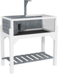 PawHut Casă pentru țestoase terrariu pentru țestoasă terestră pe picioare 2 zone acoperiș rabatabil zonă interactivă 84, 5 x 47, 5 x 90 cm gri | Aosom Romania (D40-043V00GY)