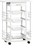 HOMCOM Cărucior de Bucătărie cu Sertar, 4 Coșuri Detașabile și 4 Rafturi Laterale, 57x37x83 cm, Alb | Aosom Romania (801-122WT)