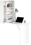 HomCom Birou pliabil de perete, masă de perete pliabilă cu rafturi pentru living, sufragerie, birou, 93, 8 x 60 x 147 cm, alb | Aosom Romania (836-003WT)