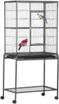 PawHut Colivie pentru Păsări Portabilă cu 4 Mânjitoare și 4 Bățuri Practică 77 x 47 x 163 cm Negru și Gri | Aosom Romania (D10-056)