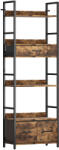 HOMCOM Bibliotecă raft de depozitare cu 6 niveluri cu 4 rafturi, 3 sertare din material textil, 60x30x176cm, maro rustic | Aosom Romania (838-594V00BT) Biblioteca