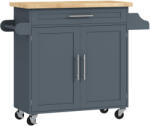HOMCOM Cărucior Multifuncțional de Bucătărie cu Sertar, Roți, Suport pentru Condimente și Dulăpior, 109x40x89 cm, Gri | Aosom Romania (801-178V00GY)