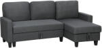HOMCOM Canapea Extensibilă cu 3 Locuri cu Șezlong și Spațiu de Depozitare, 197x129x85 cm, Gri Închis | Aosom Romania (83B-560V00CG) Canapea