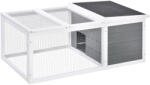 PawHut Cușcă impermeabilă pentru iepuri, spațiu mare, lemn masiv gri 115x66x47, 5 cm | Aosom Romania (D51-195)