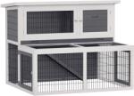 PawHut Hutch cu 2 nivele, cu acoperis rabatabil, cotet pentru iepuri din lemn masiv rezistent la iarna, casa dubla 122x95x93, 5 cm gri | Aosom Romania (D51-466V90GY)