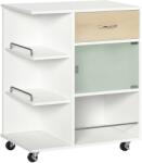 HOMCOM Carucior de bucătărie insulă centrală de bucătărie cu roți pivotante 360° rafturi cu bariere 65 x 39 x 80 cm alb | Aosom Romania (801-242WT)