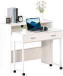 HomCom Birou Dublu Ergonomic Separabil cu Role, Rafturi Interioare pentru Organizare Eficientă, Design Modern, Alb, 100x36x88 cm | Aosom Romania (920-021V01WT)