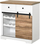 HOMCOM Dulap Rustic de Bucătărie cu 2 Sertare, Rafturi Deschise și Suport pentru Sticle, Bufet din Lemn și Metal, 80x39x86 cm, Alb (835-335) Bufet