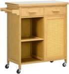HOMCOM Cărucior de bucătărie din bambus, Cărucior multifuncțional, Cărucior de servire, 2 sertare, 1 dulap, 2 rafturi, Natural | Aosom Romania (801-311V00ND)