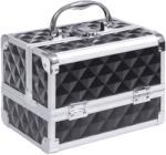 HOMCOM Geantă de machiaj depozitare la 3 nivele cu oglindă lacăt cu 2 chei dim. 20L x 15l x 15H cm negru | Aosom Romania (501-004BK)