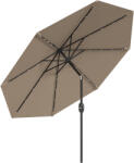 Outsunny Umbrelă de grădină Ø265 cm cu 32 LED-uri solare, manivelă și tijă din oțel pentru patio terasă Outsunny, kaki | Aosom Romania (84D-176V00KK)