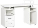 HomCom Birou PC din PAL și Oțel Alb cu Tastatură și Raft Monitor, Spațiu Generos de Lucru, 2 Sertare, Design Modern, 120x55x85 cm | Aosom Romania (920-011V82WT)