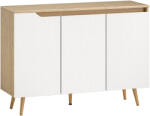 HOMCOM Bufet Bucătărie, Mobilier Bucătărie cu 3 Uși, Rafturi Ajustabile și 5 Picioare din Lemn de Cauciuc, Stil Modern, Bufet pentru Living, Sufragerie, Sală de Masă, Alb și Stejar | Aosom Romania (83B-702V0 Bufet
