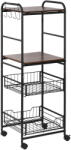 HOMCOM Cărucior Bucătărie cu 2 Coșuri Metalice Detașabile, Rafturi PAL, Cârlige Laterale, 40x38x111cm, Nuc | Aosom Romania (801-224)