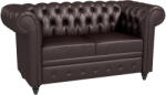 HOMCOM Canapea cu 2 locuri in stil Chesterfield din piele ecologica, lemn si metal, canapea clasica cu perna detasabila, 160x84x80 cm, maro (833-709V00DR) Canapea