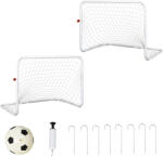 HOMCOM Set de 2 mini cage de fotbal pentru copil - minge, pompă, țăruși incluși - 78L x 46l x 56H cm - metal alb | Aosom Romania (A62-025)