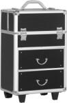 HOMCOM Valiză Profesională pentru Machiaj, Aluminiu și Oțel Armat, cu Încuietoare și Roti, Negru 36x23x58cm | Aosom Romania (501-009V01BK)