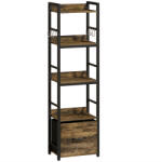 HOMCOM Bibliotecă cu 4 niveluri, etajeră de depozitare îngustă cu sertar, 8 cârlige, , 39 x 26 x 136, 5 cm, maro rustic | Aosom Romania (836-707V00RB) Biblioteca