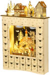 HOMCOM Calendar de Advent LED în formă de sat acoperit de zăpadă cu 24 de sertărașe decorațiune luminoasă de Crăciun bej | Aosom Romania (830-740V80ND)