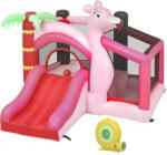 AIYAPLAY Castel Gonflabil pentru Copii 4 în 1, Tobogan, Trambulină, Piscină cu Bile, Coș de Baschet, Mingi de Baschet, Tematică Flamingo, Ventilator, Geantă de Transport, Interior Exterior, 255x230x196cm, Roz  Castel gonflabil