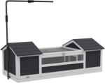 PawHut Casa tortoase terestre exterioara, adăpost pentru țestoase, 2 ascunzisuri suport de lampa reglabil lemn masiv 120 x 56, 5 x 43 cm gri | Aosom Romania (D40-035V00GY)