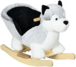 HomCom Balansoar Husky din Lemn pentru Copii, Animal de Pluș Gri, 60x33x50cm | Aosom Romania (330-162V00GY) Balansoar calut