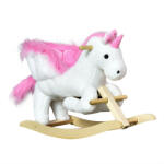HomCom Cal tip Balansoar Unicorn cu Muzica HOMCOM, Structura din Metal si Lemn, Tepiterie din Plus, 65x32x55cm, Alb Roz | Aosom Romania (330-076V01) Balansoar calut
