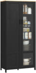HOMCOM Dulap de Bucătărie cu 9 Rafturi Reglabile, cu Uși de Sticlă și Bază Înălțată din Lemn, 76x36x160 cm, Negru | Aosom Romania (835-652V80BK) Bufet