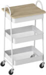 HOMCOM Cărucior pentru bucătărie, cărucior de servire cu 3 nivele, blat superior, coșuri, mânere, 45 x 32 x 77, 5 cm stejar | Aosom Romania (801-402V01AK)