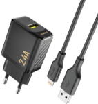 Dudao A23LEU 2.4A GaN EU USB-A Wall Charger with USB-A to Lightning Cable - Black (A23LEU black) - vexio