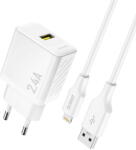 Dudao A23LEU 2.4A GaN EU USB-A Wall Charger with USB-A to Lightning Cable - White (A23LEU white) - vexio