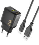 Dudao A23TEU 2.4A GaN USB-A Wall Charger with USB-A - USB-C Cable - Black (A23TEU black) - vexio