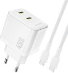 Dudao A28PCEU PD 45W GaN 2xUSB-C Wall Charger with USB-C Cable - White (A28PCEU white) - vexio