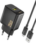 Dudao A27STEU 25W GaN USB-A Wall Charger with USB-A - USB-C Cable - Black (A27STEU black) - vexio