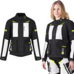  Női motoros kabát W-TEC Warao Lady, neoprén gallér szegély, AirVent System, vízálló és légáteresztő, kivehető belső hőszigetelő bélés fekete-fluo XL
